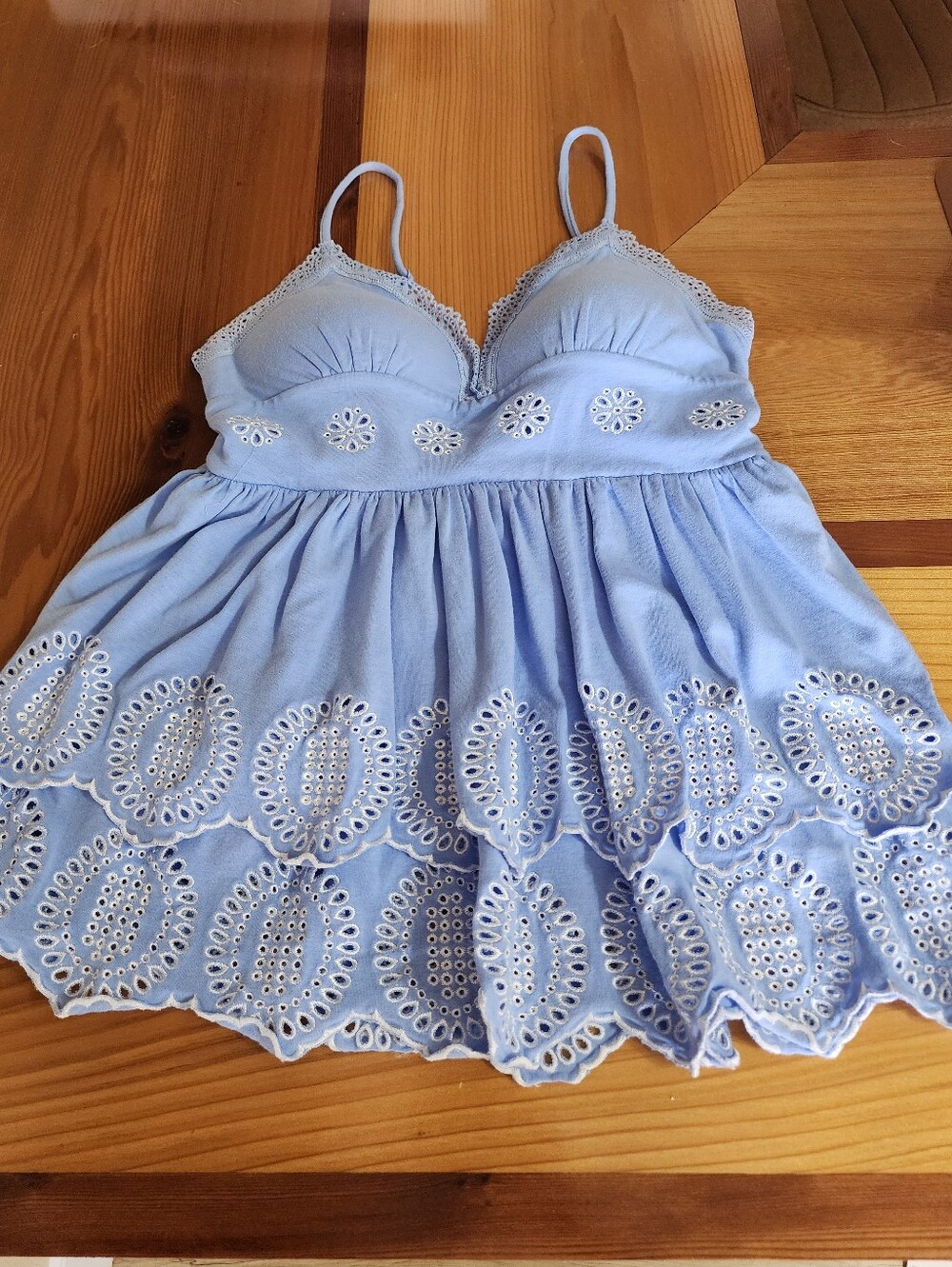 Light Blue Eyelet Spaghetti Strap Babydoll Top